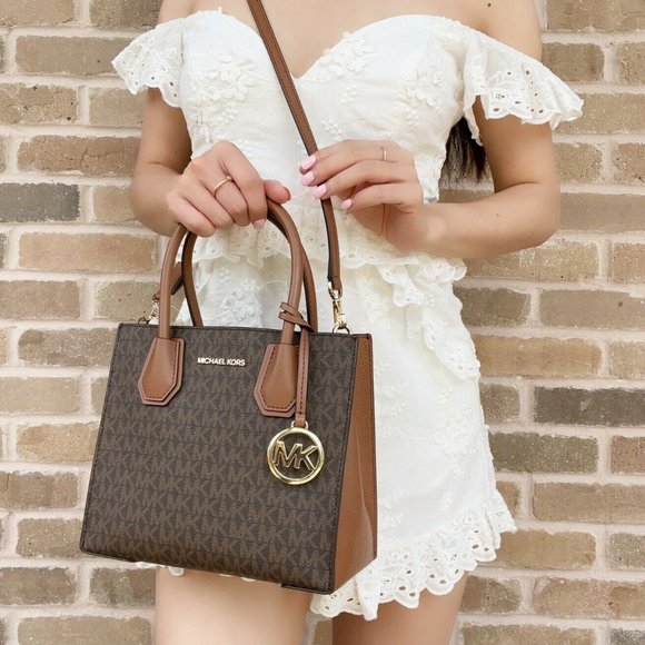 Michael Kors Medium MK Brown Signature Satchel - Picture 4 of 5